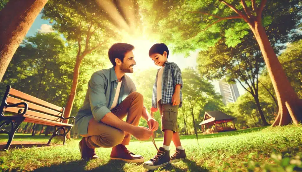 An illustration showing a father and child together, emphasizing the importance of establishing paternity for parental rights.