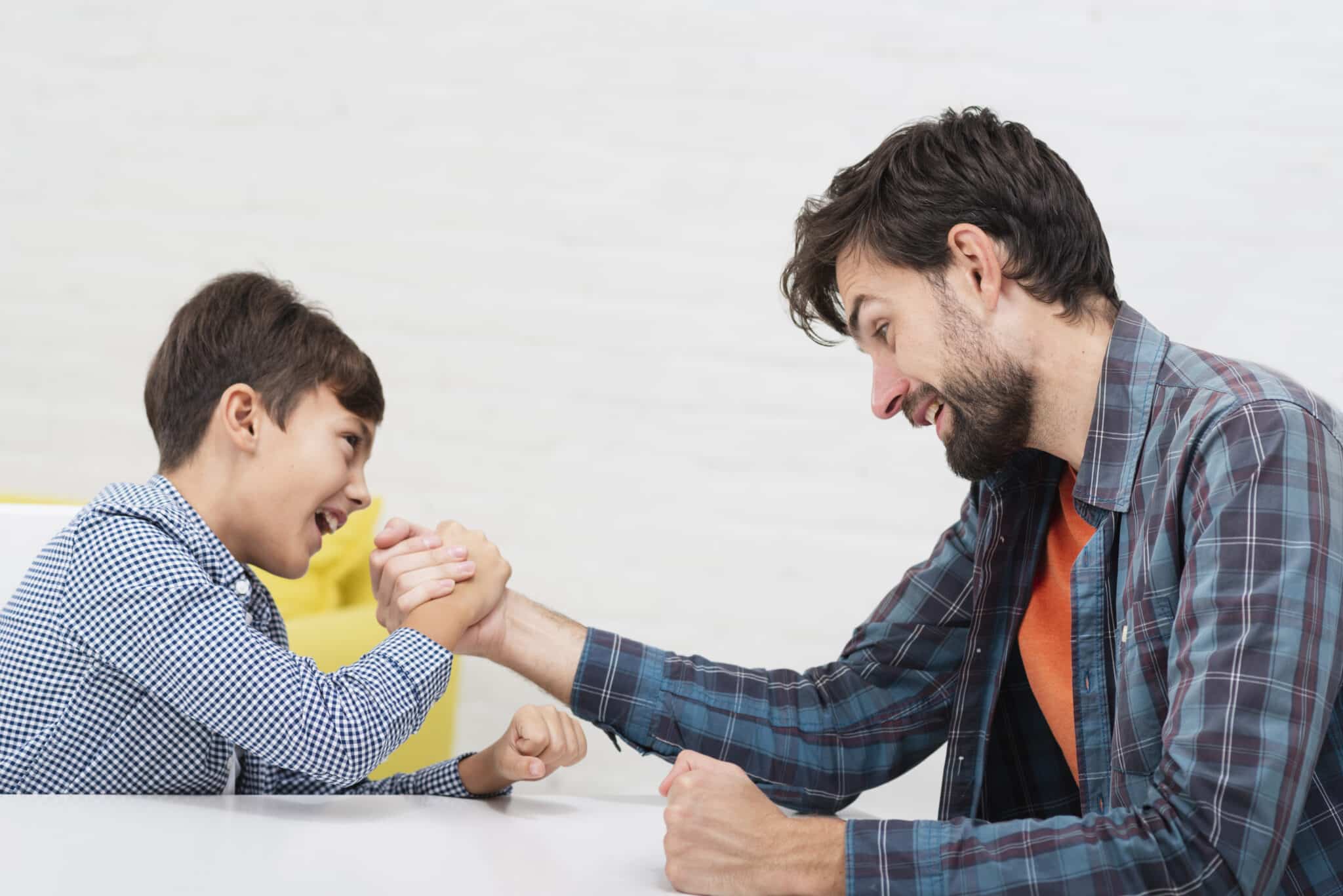 The father is having fun with his son due to policy from his fathers' rights.