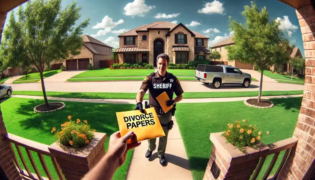 A visual representation of the process of serving divorce papers in Texas.