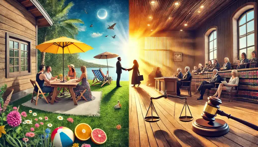 An illustration contrasting contested and uncontested divorces.