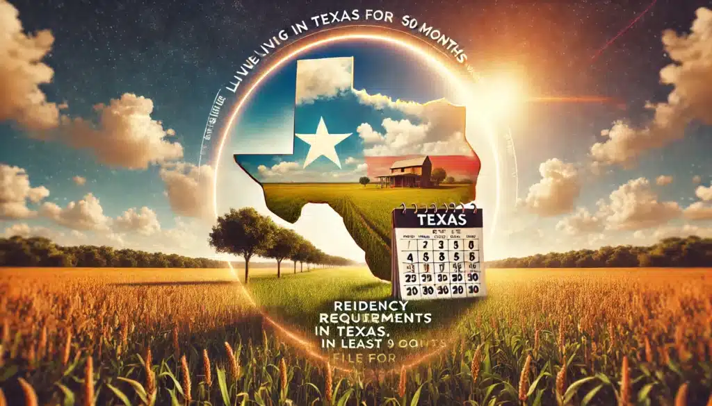 An illustration depicting the residency requirements for divorce in Texas.