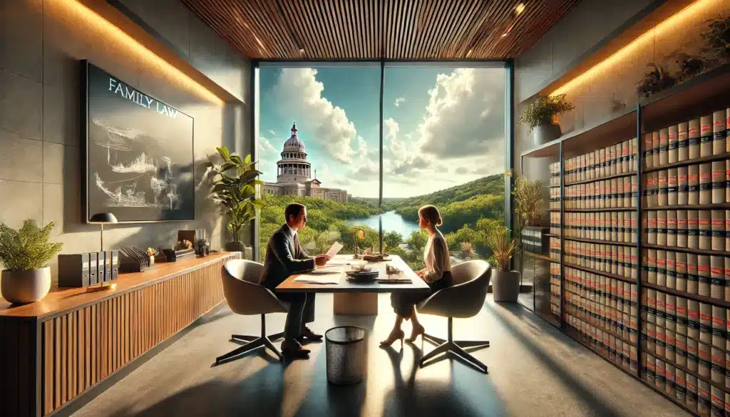 An illustration representing a consultation with a family law attorney in Texas.