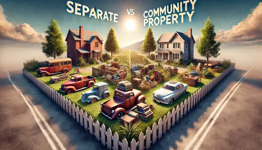 Illustration depicting the concepts of separate and community property in Texas marital law.