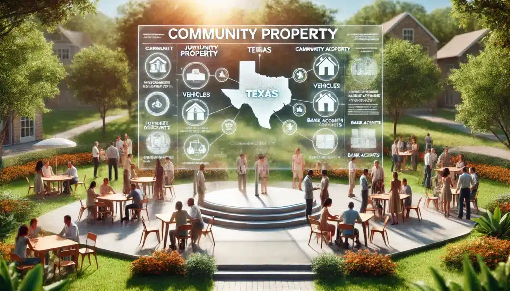 Illustration of community property laws in Texas.