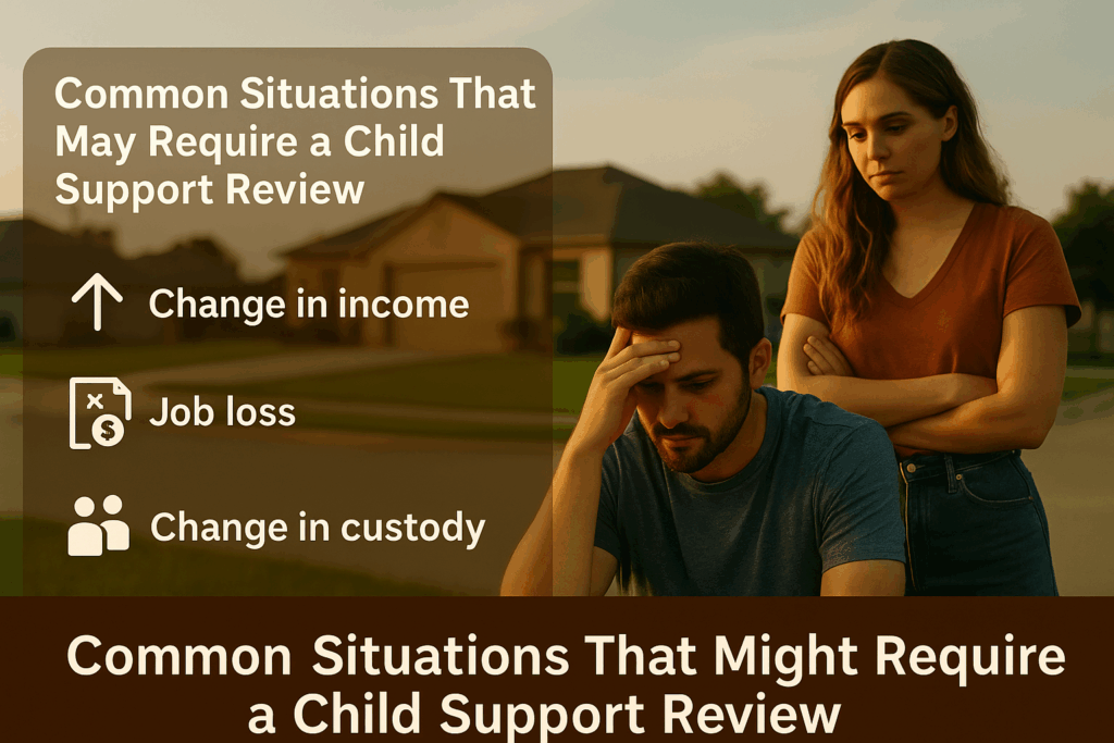Common situations that might require a child support review, such as changes in income or family circumstances.