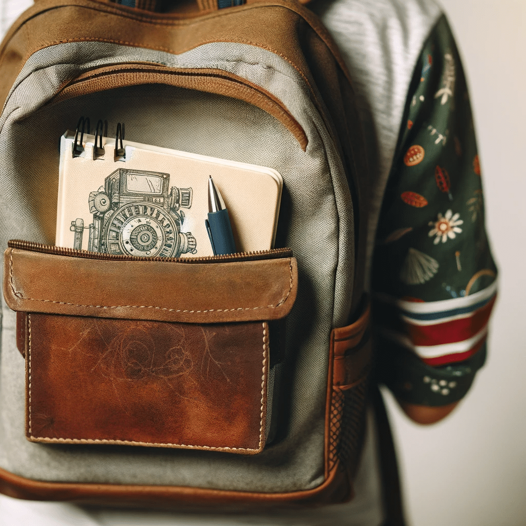 Law Office Of Bryan Fagan Using Notebooks For Co Parenting   DALL·E 2023 12 28 16.27.54 Close Up Of A Childs Back As They Are Leaving With A Notebook Visible Inside Their Backpack. The Child Is Casually Dressed And The Focus Is On The  