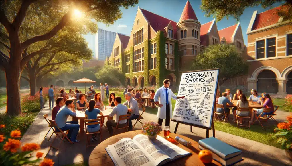 A drawing illustrating practical advice for navigating the temporary orders process.