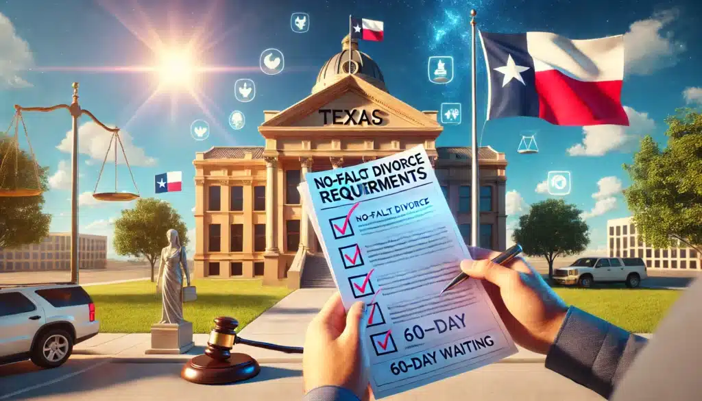 Illustration of legal requirements for no fault divorce in Texas.