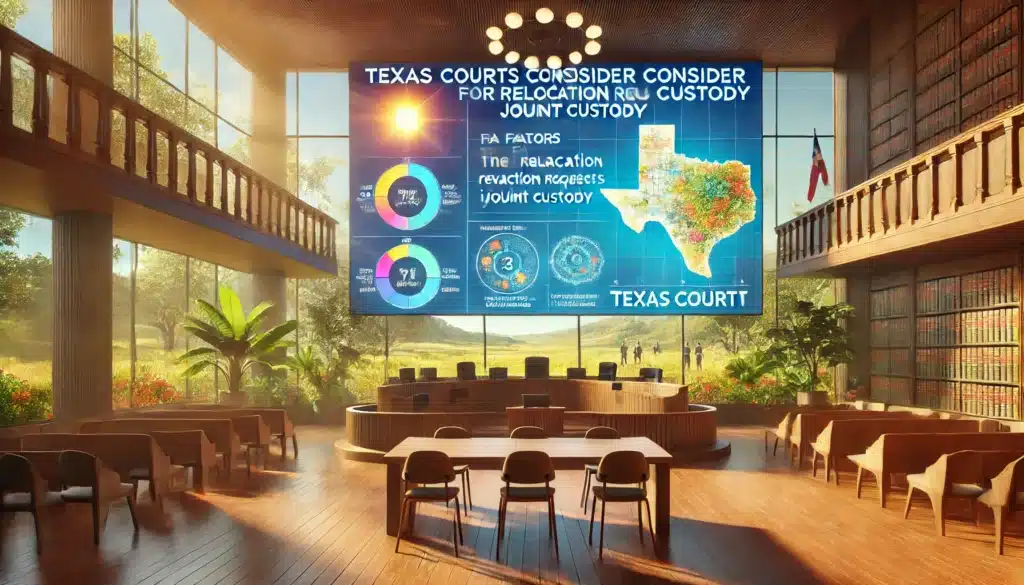 Infographic highlighting factors Texas courts consider for relocation requests.