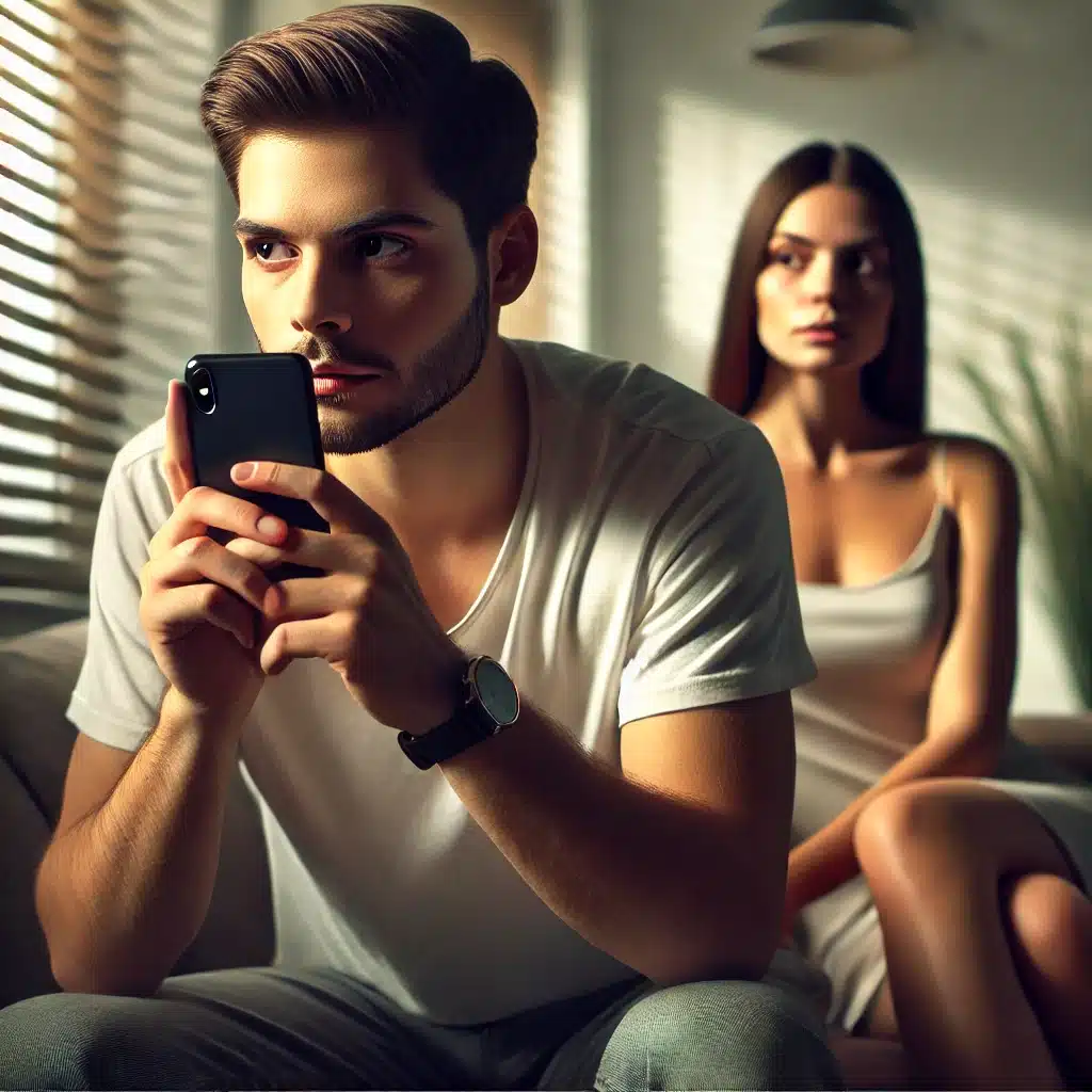 he suddenly guards his phone, locks devices, or starts hiding information