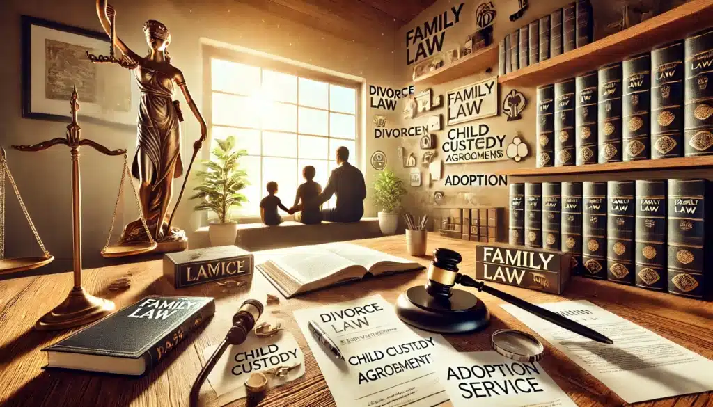 A collage of family law services offered by an attorney in Huffman, Texas.