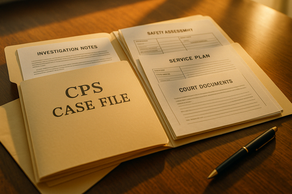 A glimpse inside a CPS case file, highlighting its contents.