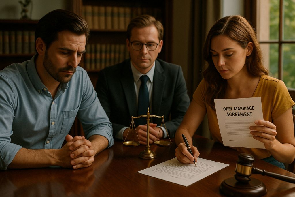 A visual representation of mutual agreements and open marriages in a legal context.