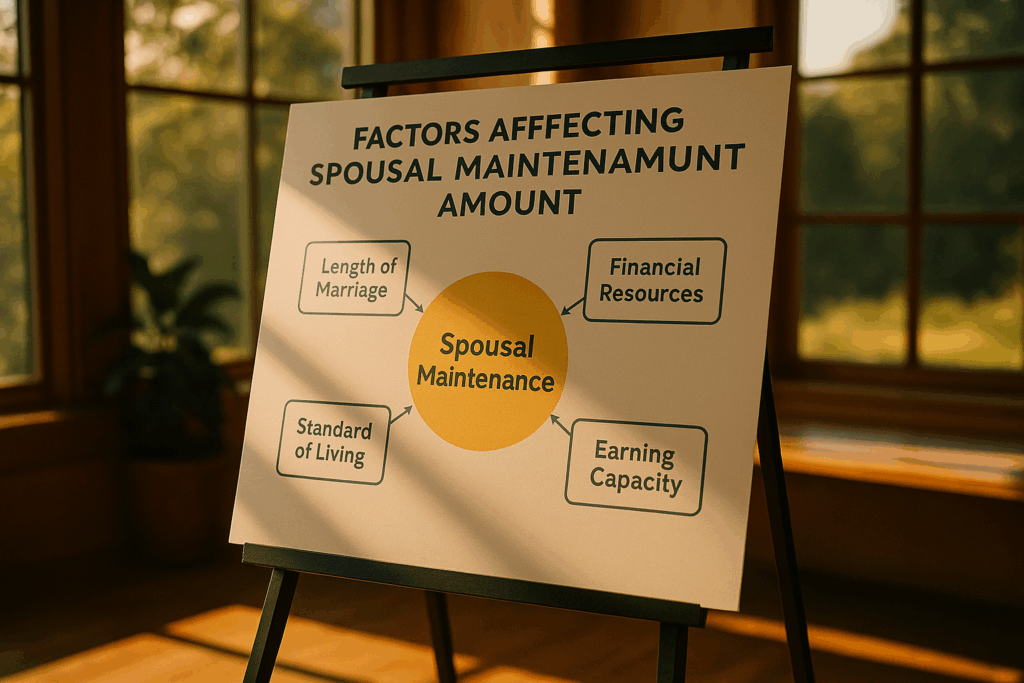 A chart illustrating the factors that determine the amount of spousal maintenance.