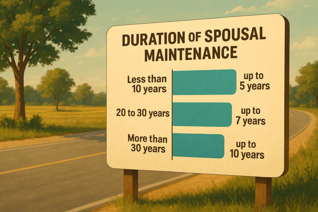 An illustration depicting the duration of spousal maintenance payments based on marriage length.