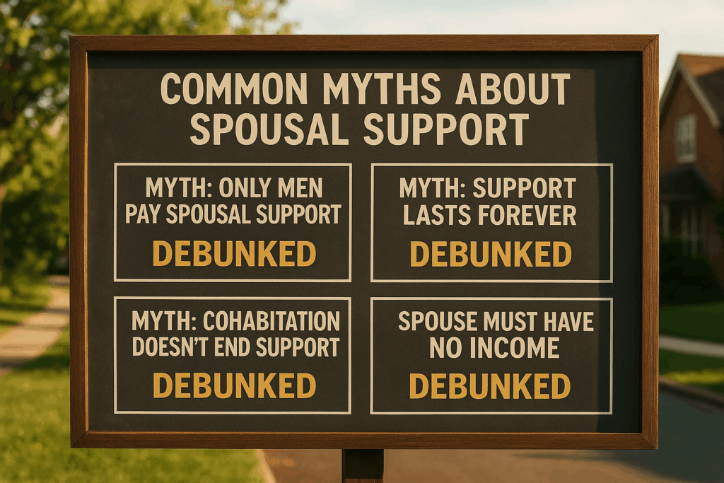 Common myths about spousal support debunked visually.