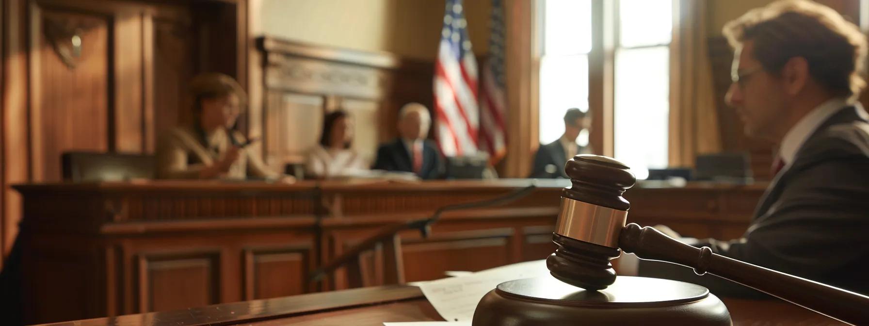 a focused and modern courtroom scene captures a tense moment as texas parents discuss child support and custody arrangements, with legal documents and a gavel prominently displayed in the foreground.