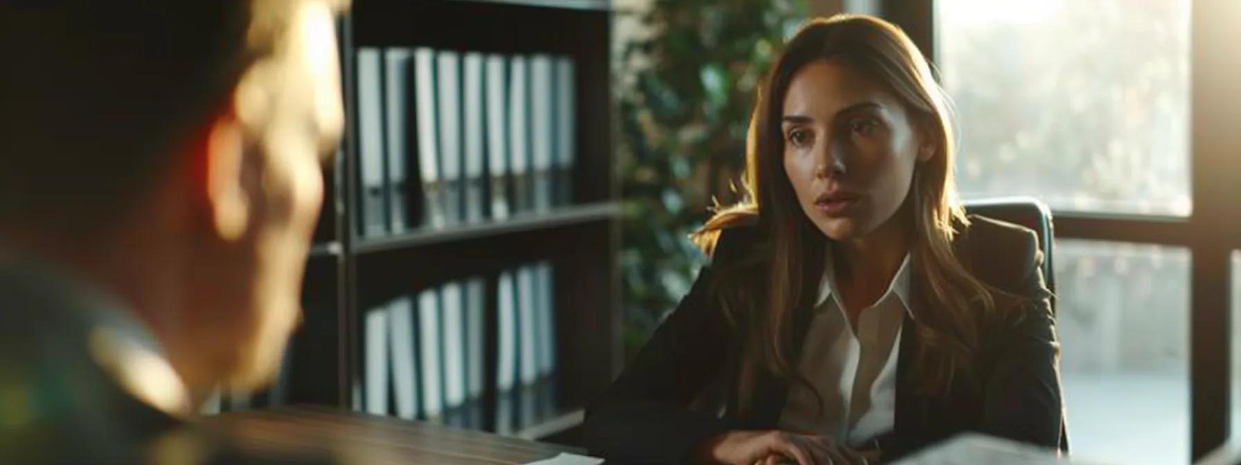 a focused lawyer discusses child custody modification with a concerned client in a well-lit, modern office filled with legal books and documents, emphasizing the seriousness and complexity of navigating custody laws in texas.