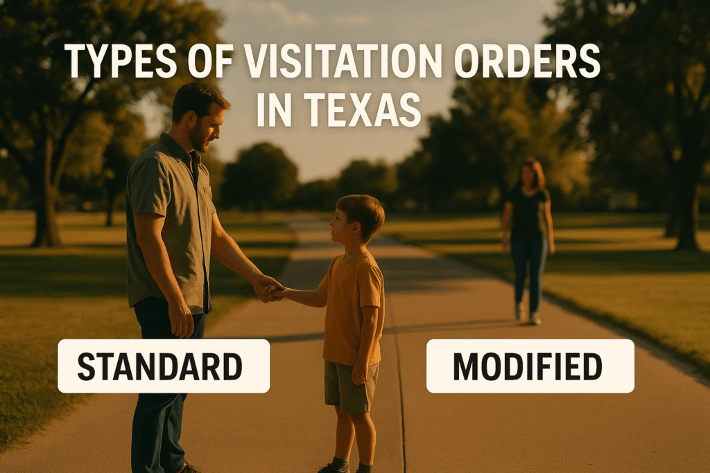 A visual representation of different types of visitation orders in Texas, including standard and modified orders.