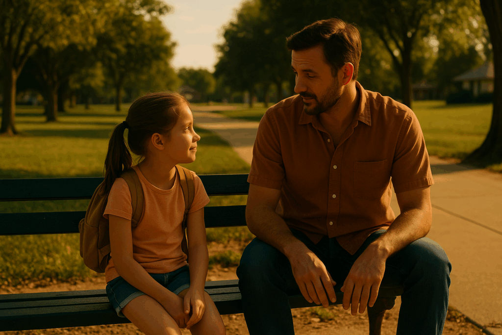 An illustration representing visitation rights in Texas, showcasing a parent and child during a visitation.