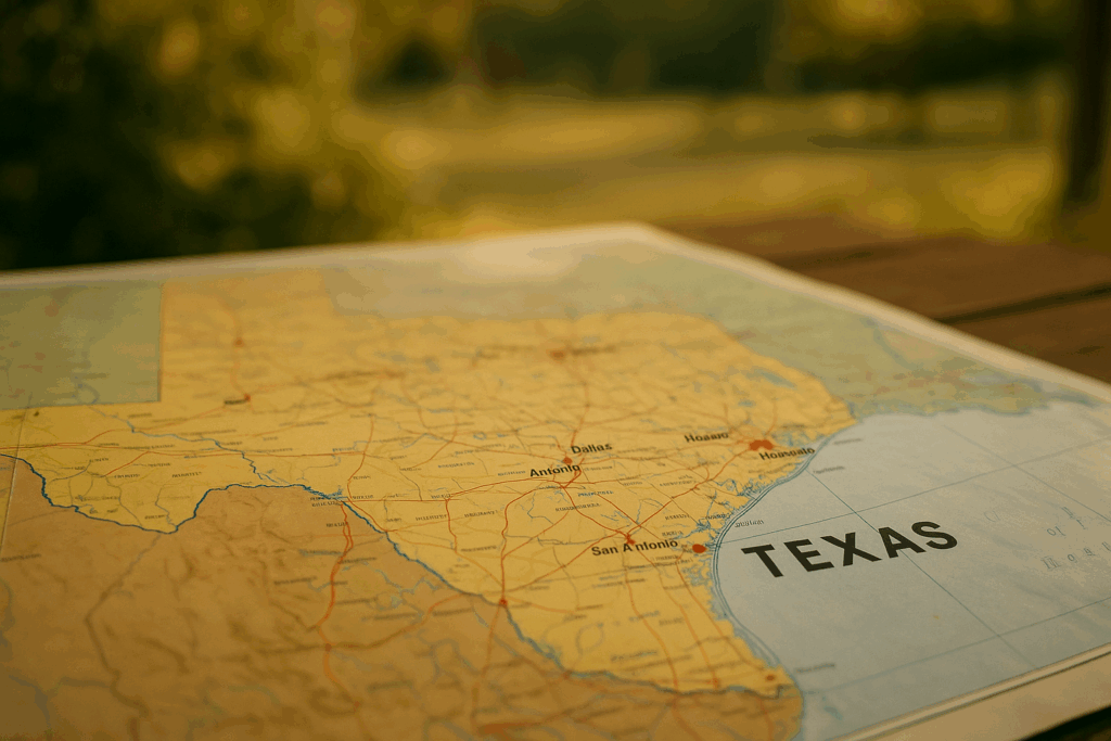 An overview of custody negotiation areas in Texas, represented by a map highlighting key cities.