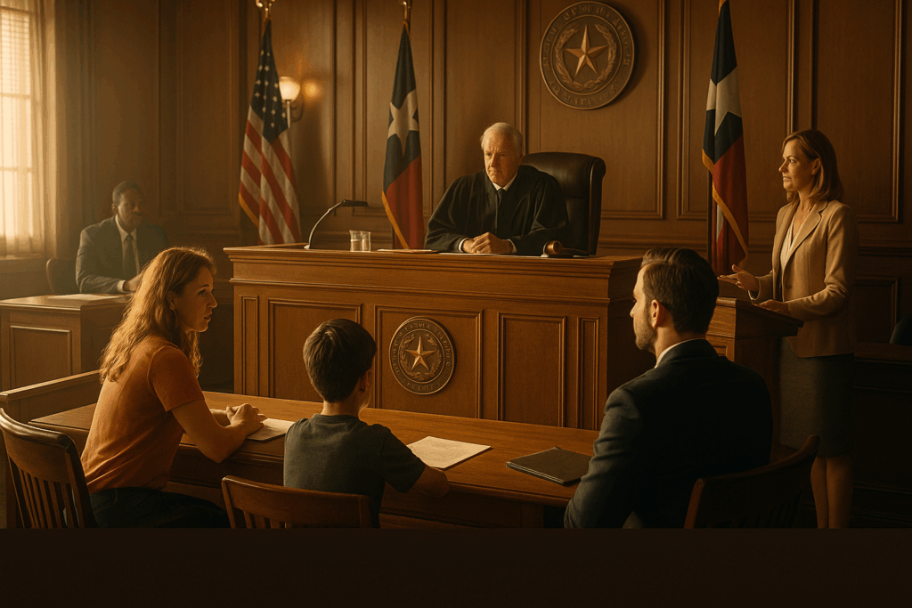 A family court in Texas discussing custody orders, highlighting the importance of enforcement.