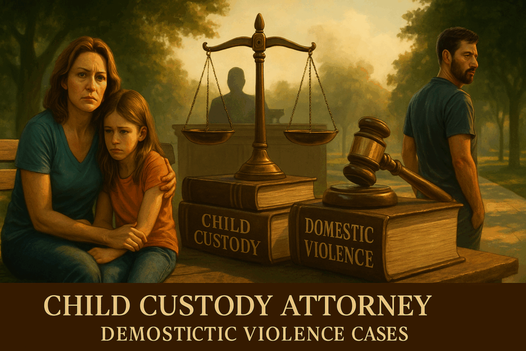 An illustration depicting the complexities of child custody in domestic violence cases.