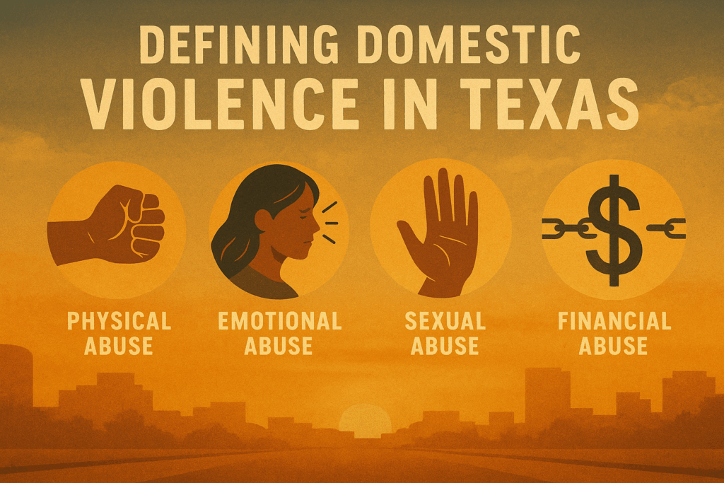 An illustration depicting the definition of domestic violence in Texas.