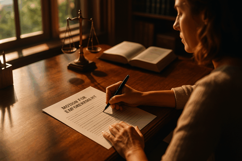 Filing a motion for enforcement of child support orders.