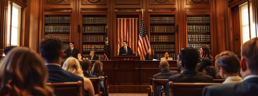a dynamic courtroom scene captures a confident texas attorney passionately presenting a case on custody enforcement, surrounded by attentive jurors and a distinguished judge, with the imposing legal bookshelves in the background emphasizing the gravity of the proceedings.