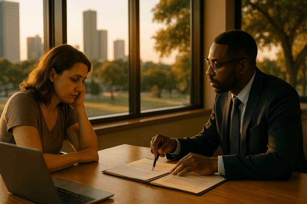 A parent seeking legal advice about child support, illustrating practical advice for hiring a lawyer.