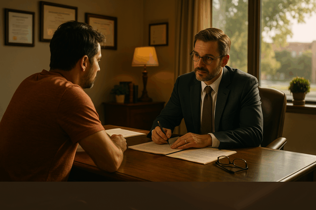 A father consulting with a family law attorney regarding his rights in Southtown, Texas.